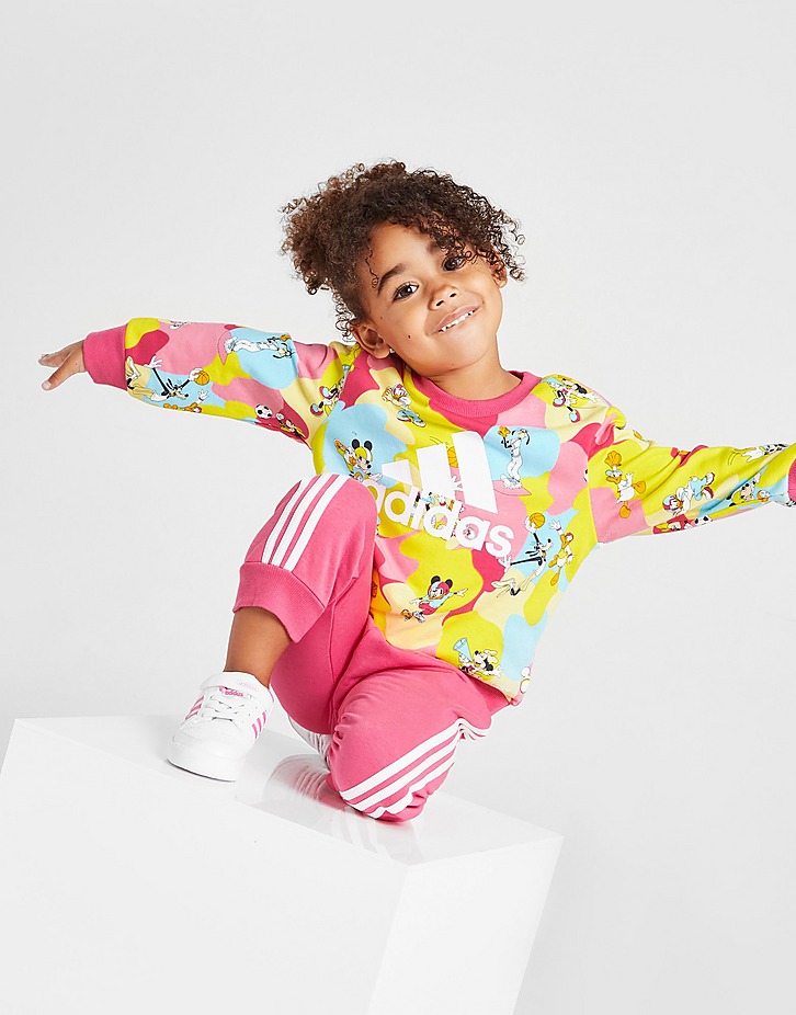 adidas Girls' Disney All Over Print Crew Tracksuit Infant